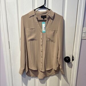 Tan Button-Up Blouse
